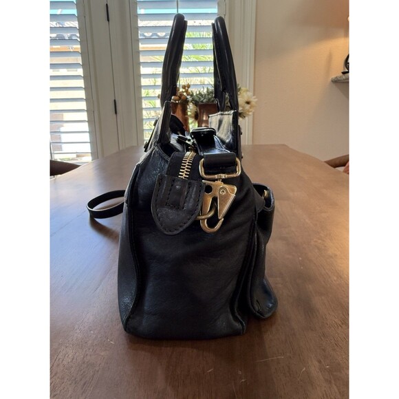 Rag & Bone Black Leather Satchel Tote Crossbody Gold Hardware Structured Handbag - Picture 5 of 16